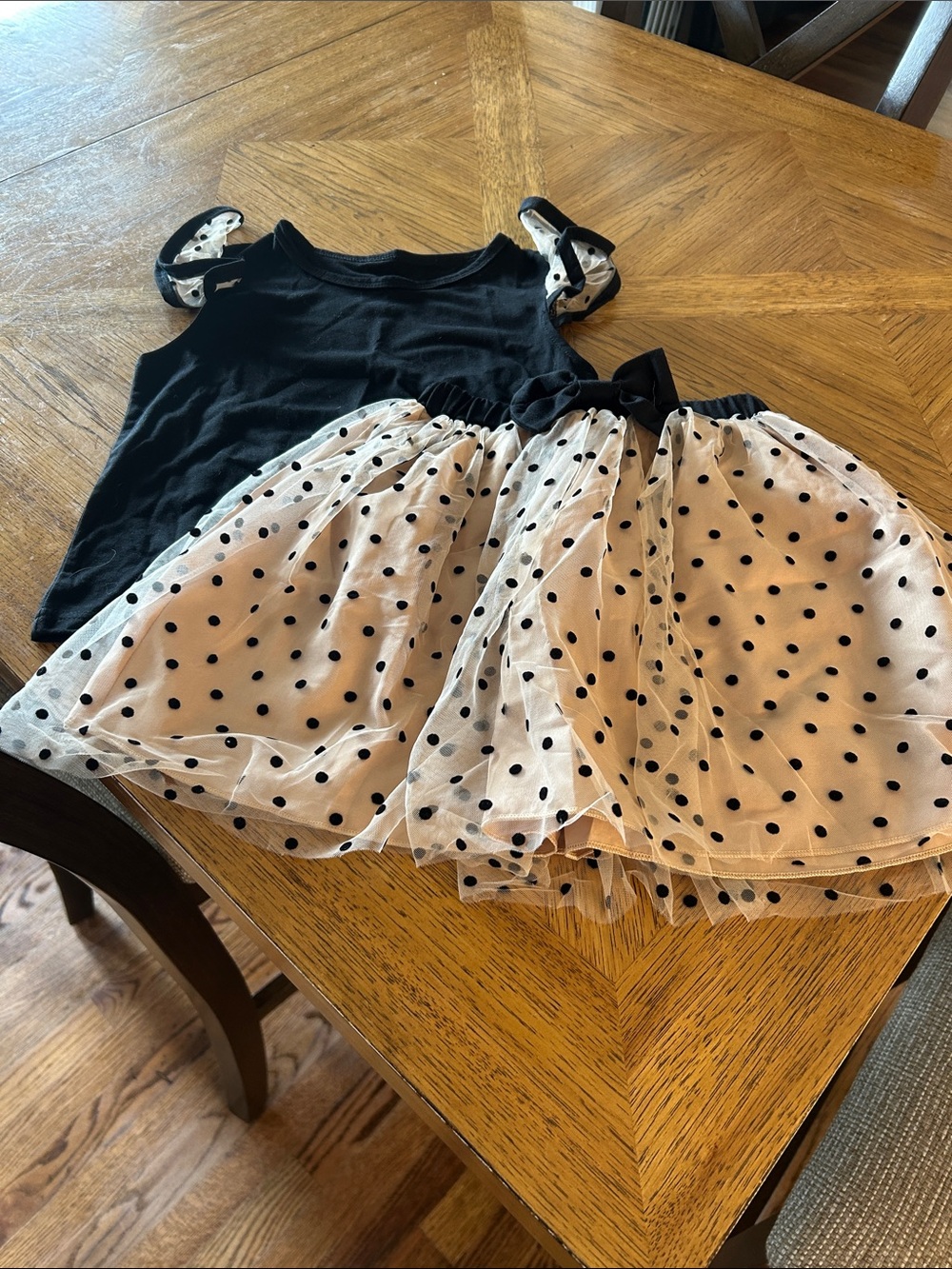 Girls Black Polka Dot Tulle Trim Tank Top with Matching Skirt